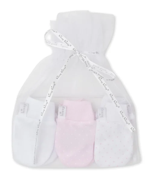 Kissy Dots 3 Pack Pink Mittens Set w/ Tulle Bag