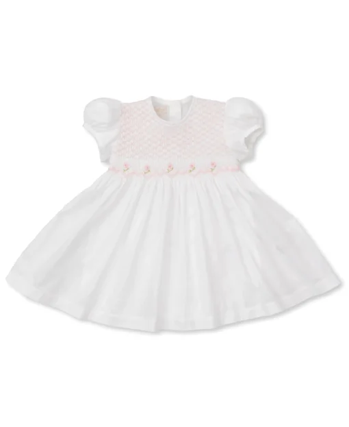 Kissy Elegance White Hand Smocked Woven Dress