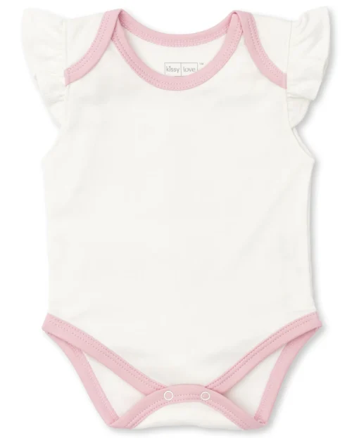 Kissy Love Basics Short Flutter Sleeve Cream/Pink Bodysuit
