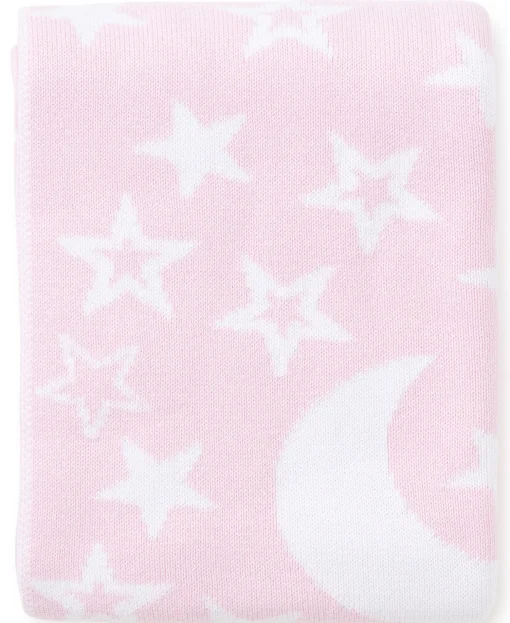 Pink Moon and Star Knit Novelty Blanket