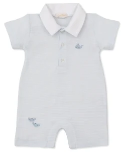SCE Crabs & Whales Blue Hand Emb. Short Stripe Playsuit