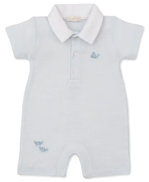 SCE Crabs & Whales Blue Hand Emb. Short Stripe Playsuit