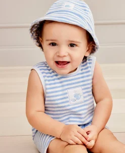 Whale Wonder Blue Stripe Terry Sleeveless Playsuit