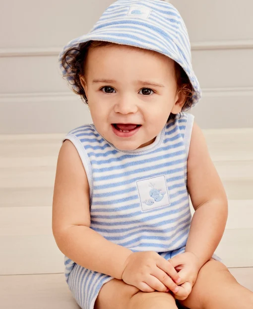 Whale Wonder Blue Stripe Terry Sleeveless Playsuit